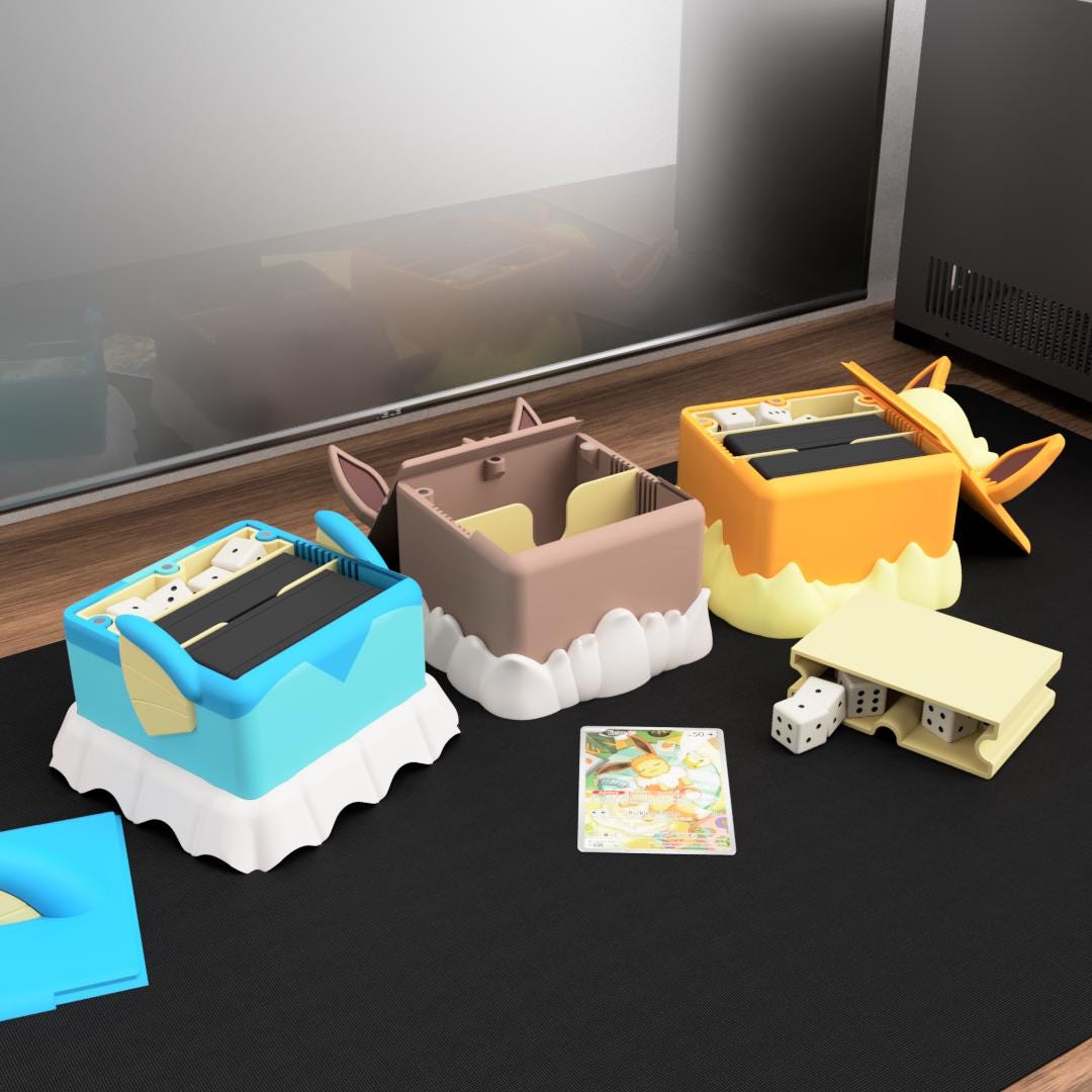 Eevee, Flareon,  Vaporeon Inspired Pokémon Deck Box Magnetic TCG Storage with Token & Dice Divider