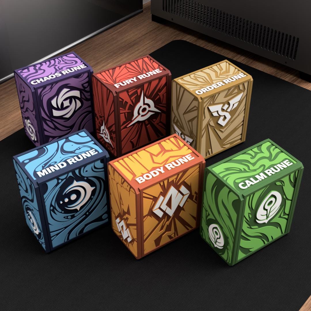 Riftbound Rune Deck Box – 3D Printed TCG Deck Case | 6 Elemental Styles | Fits 60+ Card Decks