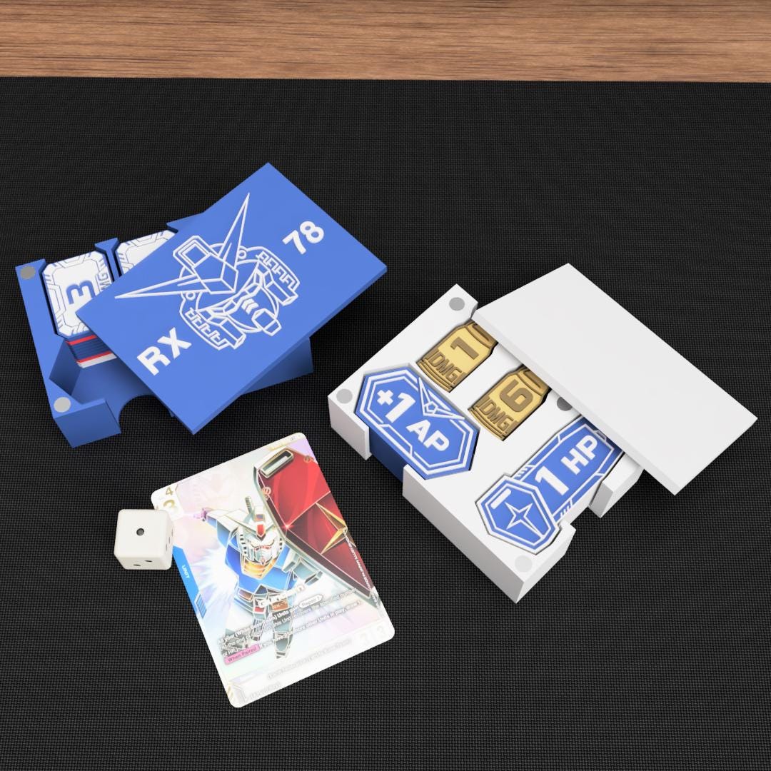 Gundam Inspired TCG Token Set & Deck Box – 3D Printed Anime Card Gaming Accessories